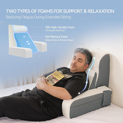 Kayfia Reading Pillow, Gel Memory Foam Back Rest Pillow, 19", Gray