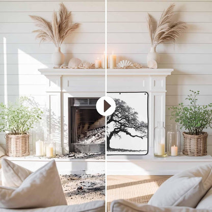 Magnetic Fireplace Cover Oak Tree Forest Fireplace Screen Decorative Black Deep Roots Branches Insulation Fireplace Blocker Blanket Save Energy Fireplace Draft Stopper Covers for Living Room 36x30