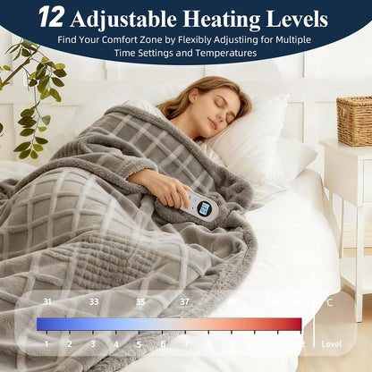 Heated Blanket Electric Throw, 50"X60" Heating Blanket Waffle with 12 Heat Levels, Fast Heating Blanket with 1-12H Timer, Overheat Protection with ETL & FCC for Bed Home Office Sofa (Light Gray）