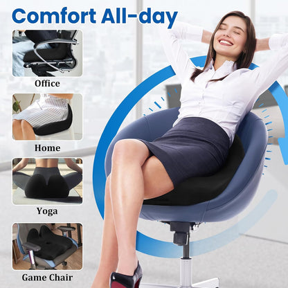 CushZone Ergonomic Seat Cushion, Sciatica Support for Office Chair, Black