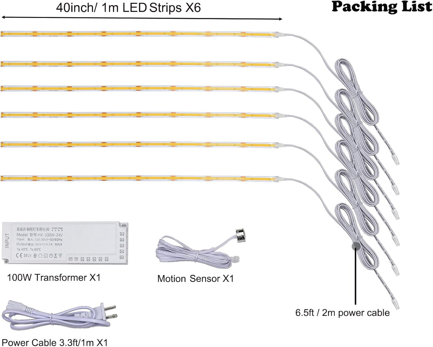 4 x 5Ft Under Cabinet Lights Kit, Motion Sensor COB LED Strip,for Kitchen Cabinets,Cupboards, Closets, Stairs, Pantry,Shelf, Desk, and Bed (Warm White 3000K, 4 * 5Ft)