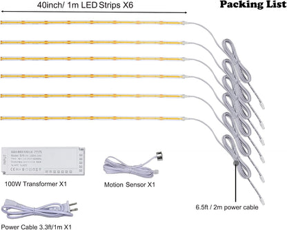 4 x 5Ft Under Cabinet Lights Kit, Motion Sensor COB LED Strip,for Kitchen Cabinets,Cupboards, Closets, Stairs, Pantry,Shelf, Desk, and Bed (Warm White 3000K, 4 * 5Ft)