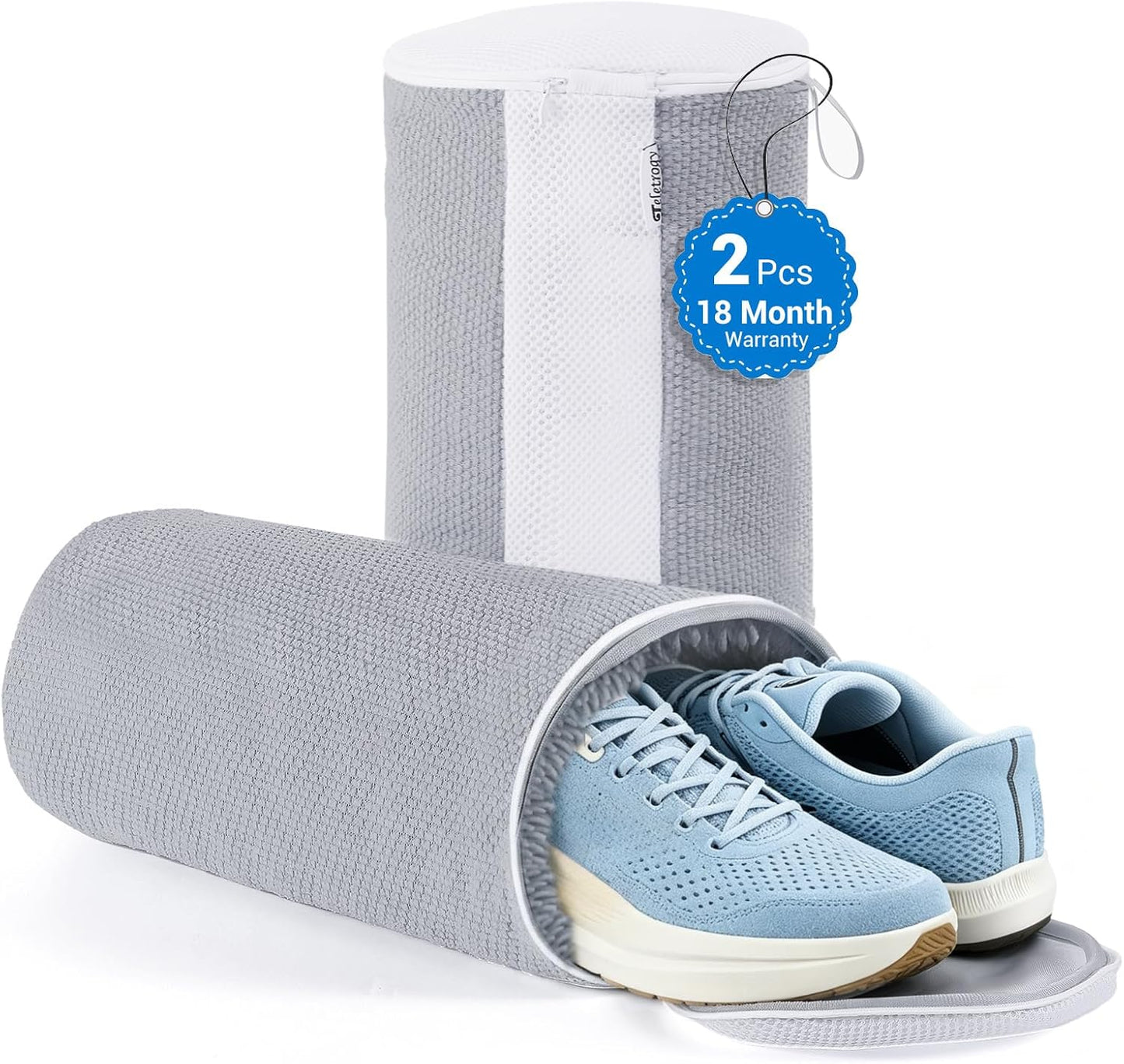2-Pack Shoe Washing Machine Bags for Sneakers & Delicate Shoes, White | 3X Fade-resistant Fabric and 20,000+ Dense Fibers Lift Dirt, Protect Shoes and Reduce Scrubbing, Washer / Dryer Safe