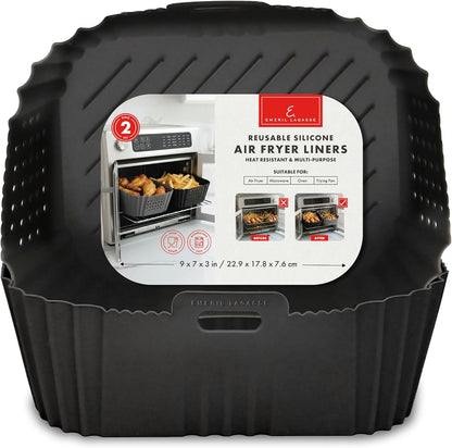 Reusable Silicone Air Fryer Liners for Emeril Lagasse Air Fryer Oven – Non-Stick Reusable Air Fryer Basket Liners – Dishwasher Safe – 9 x 7 x 3 Inch – 2 Pack – Black/Red