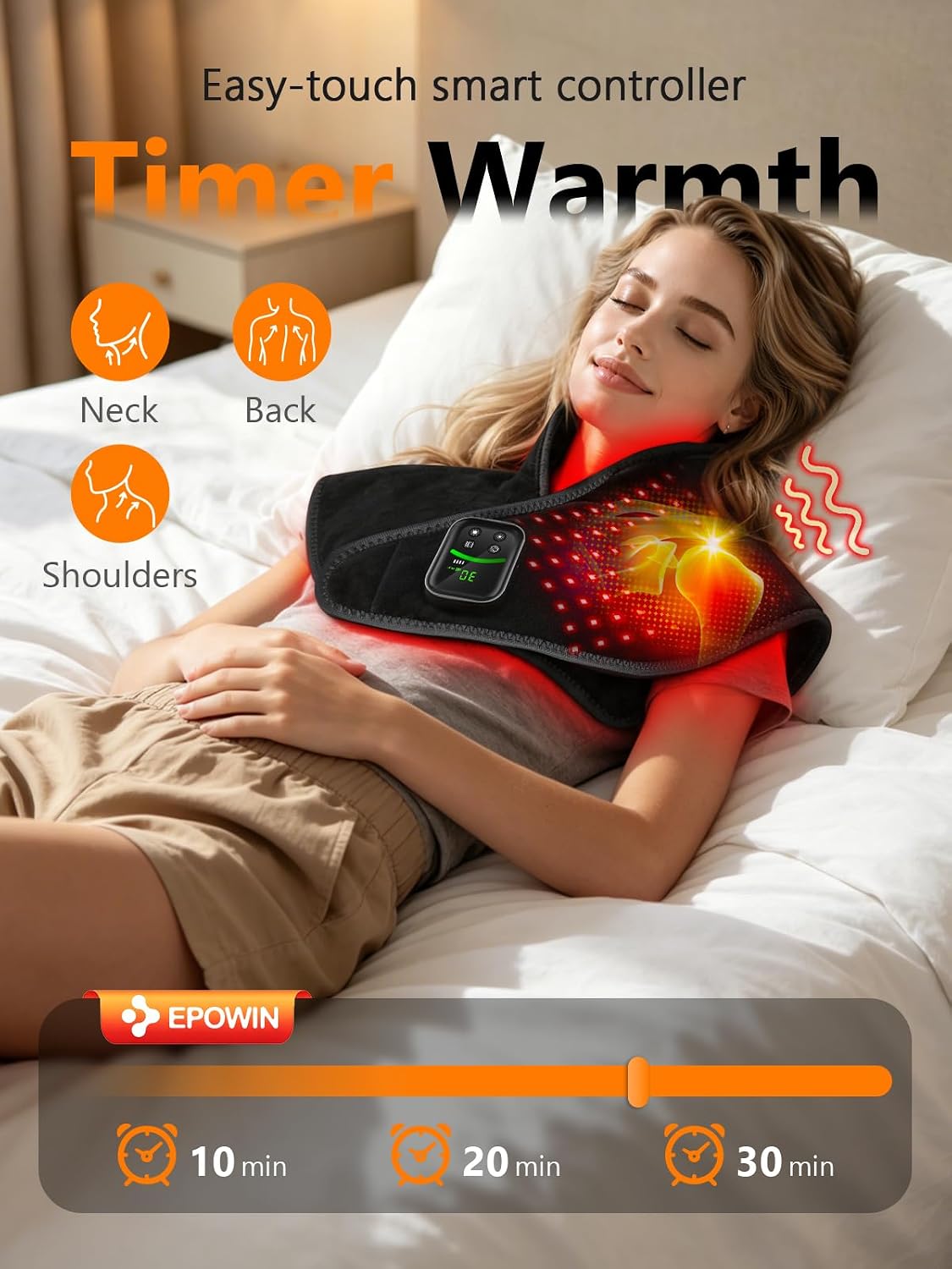 Red Light Therapy for Neck Shoulder 118 LEDs with Heat & Vibration | Infrared Light Pad with 354 Beads 660nm & 850nm, 5000mAh Cord-Free Controller, for Upper Back, Shoulder, Neck, Black