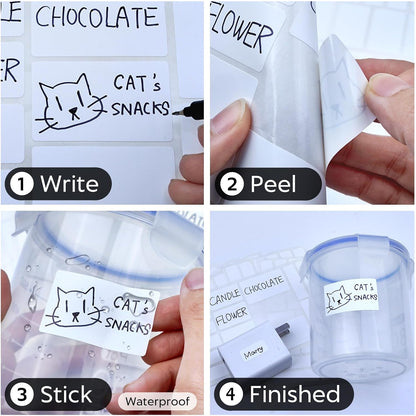 JIEHENG 170Pcs White Removable Labels for Jars with 2 Liquid Chalk Marker | Easy peel off,Self Adhesion Labels stickers for Storage Bins,Food Containers