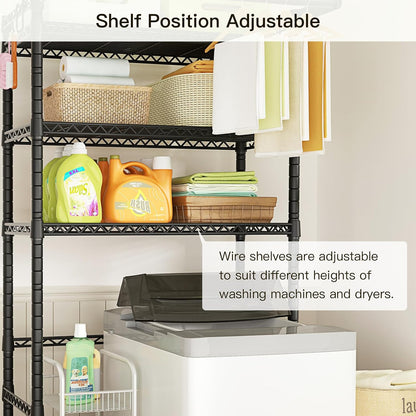 U11 Over Washer and Dryer Shelves, 3 Tiers Laundry Room Storage and Organizer Standing Shelf, Metal Freestanding Clothes Drying Rack, 33.9" W x 19.7" D x 77.6" H, Black