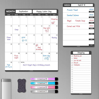 ALEZEL Magnetic Dry Erase Calendar for Refrigerator, Fridge Calendar Set | Includes Vertical Magnetic Monthly Planner Whiteboard & Weekly Dry Erase Board, List Board, 4 Markers + Eraser