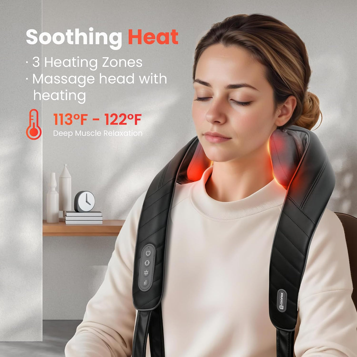 COMFIER Shiatsu Neck and Shoulder Massager with Heat,White Elephant Gifts for Adults,4D Deep Kneading Massage Pillow with Heat, Back Massager, Pillow Massage,Jet Black