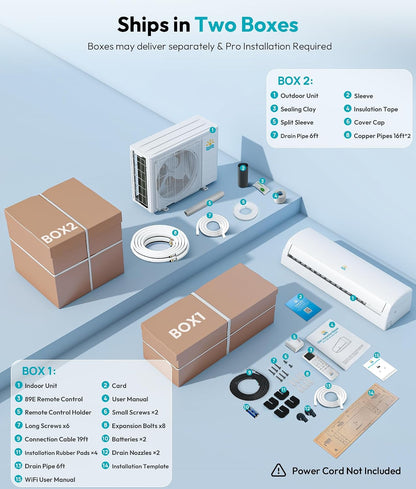 Rellytech Mini Split AC/Heating System - 9000 BTU Mini Split AC Inverter Heating and Cooling, 19 SEER2 115V/110V Energy Efficient Ductless Air Conditioner Up to 550sq.ft, Pre-charged System