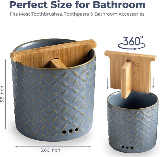Zoeeker Toothbrush Holder with Drainage, Ceramic Toothbrush Holders Set | Electric Toothbrush & Toothpaste Holder for Bathrooms Self-draining Tooth Brush Cup Countertop Organizers for Family, Yellow
