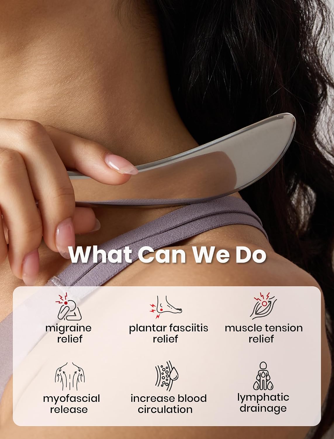 lifechill Trigger Point Massage Tool for Deep Tissue Pain Relief, Gua Sha & Muscle Scraper Tool for Full Body, Thumb Saver Acupressure Tool Relieve Plantar Fasciitis, Black