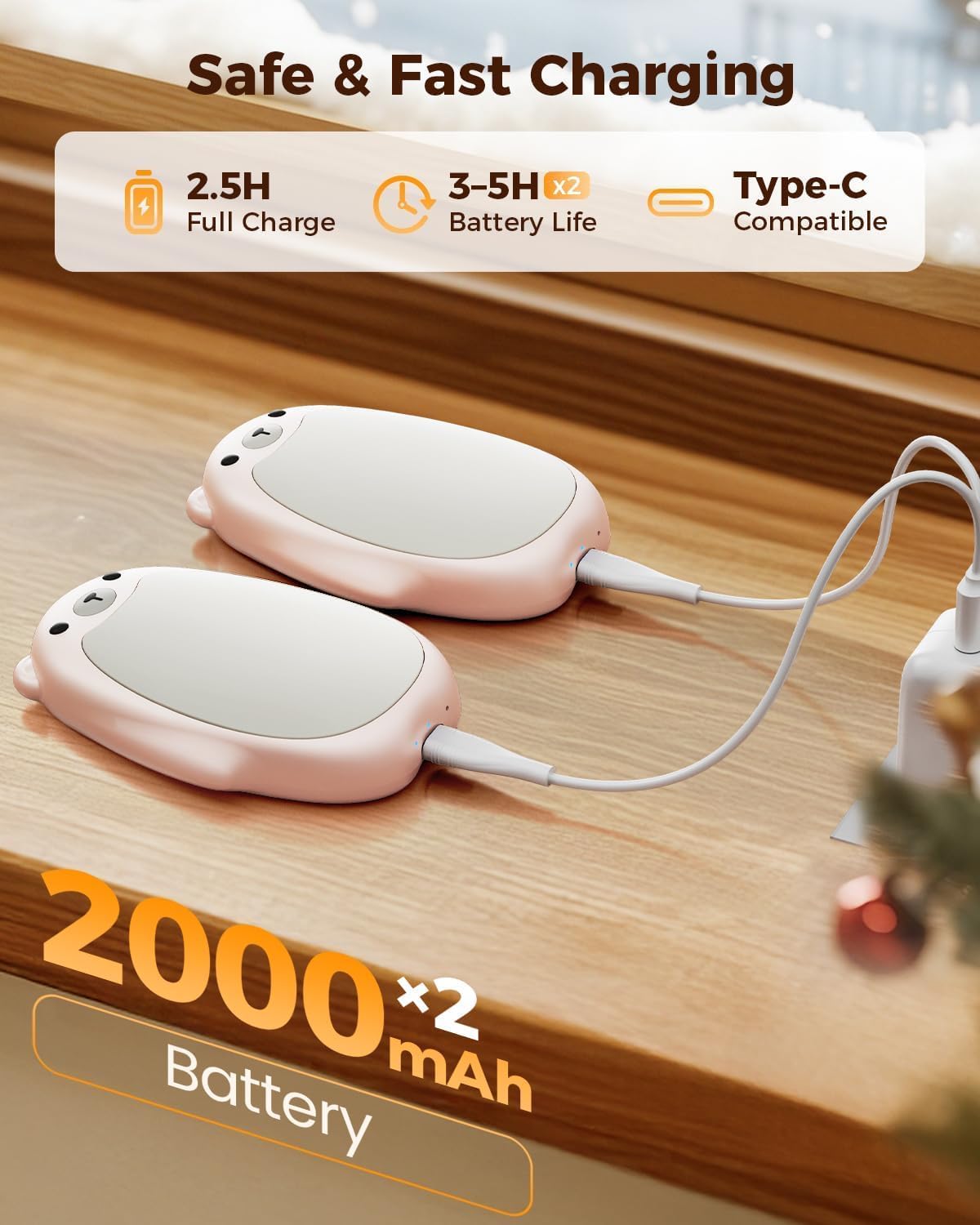SWEETFULL Hand Warmers Rechargeable, 2-in-1 Magnetic Bear Electric | Cute Bear; Snap Together/Split Use; 3 Heat Levels; UL Safe; Reusable Portable Pocket Warmer for Kids & Wife, Camping & Gifts