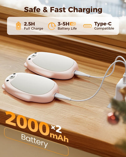SWEETFULL Hand Warmers Rechargeable, 2-in-1 Magnetic Bear Electric | Cute Bear; Snap Together/Split Use; 3 Heat Levels; UL Safe; Reusable Portable Pocket Warmer for Kids & Wife, Camping & Gifts