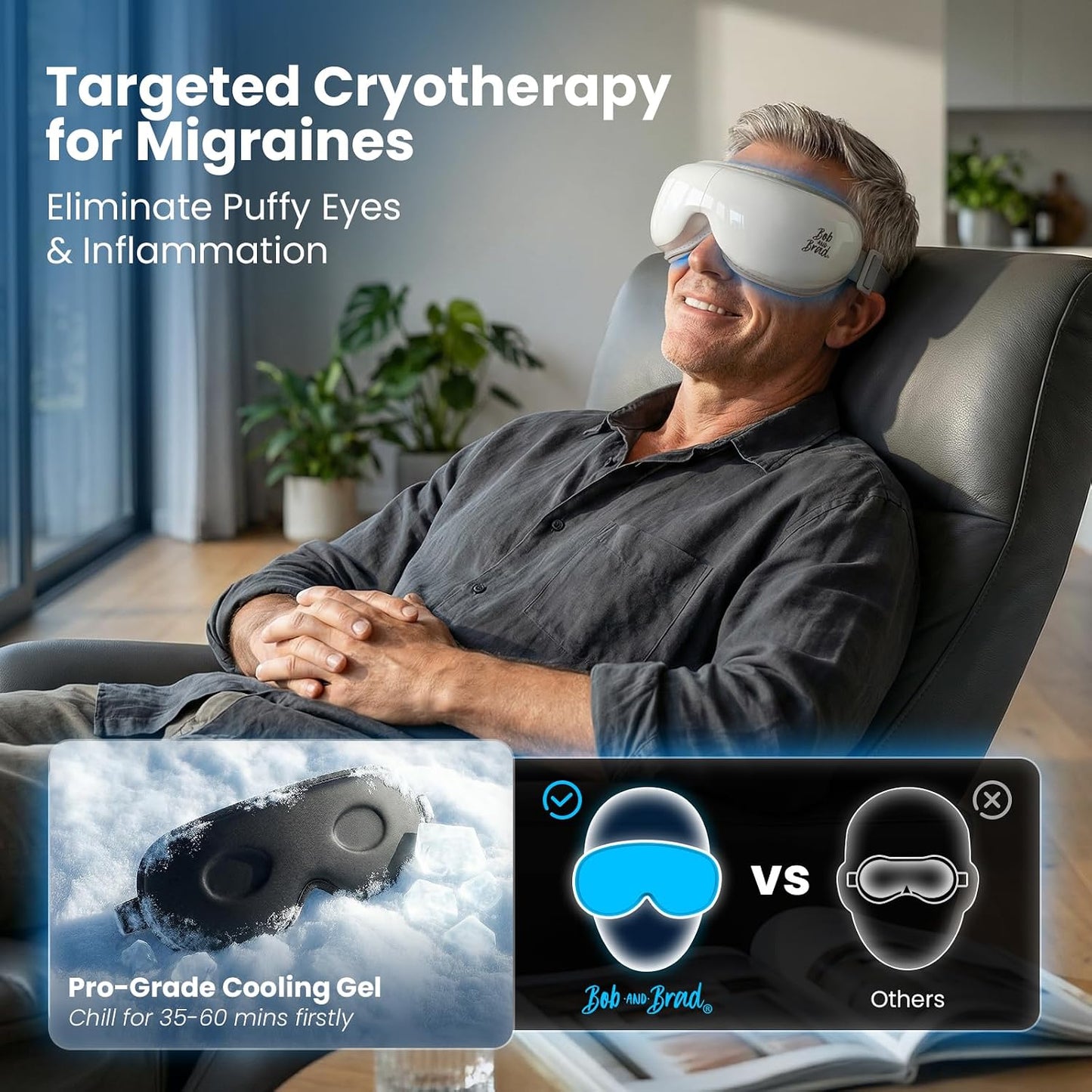 BOB AND BRAD Eye Massager with Heat and Cooling, FSA-HSA Eligible, Heated Eye Massager Mask for Dry Eyes, Migraines, Headaches Relief, Reduce Strain, Improve Sleeping, Birthday Gift for Women Men
