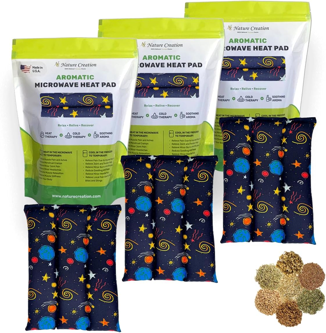 Nature Creation Microwaveable Herbal Heating Pad for Lumbar - Soothing Hot & Cold Therapy Pack for Lower Back- Soothing Relaxation, Warmth and Comfort - Lavender Flowers