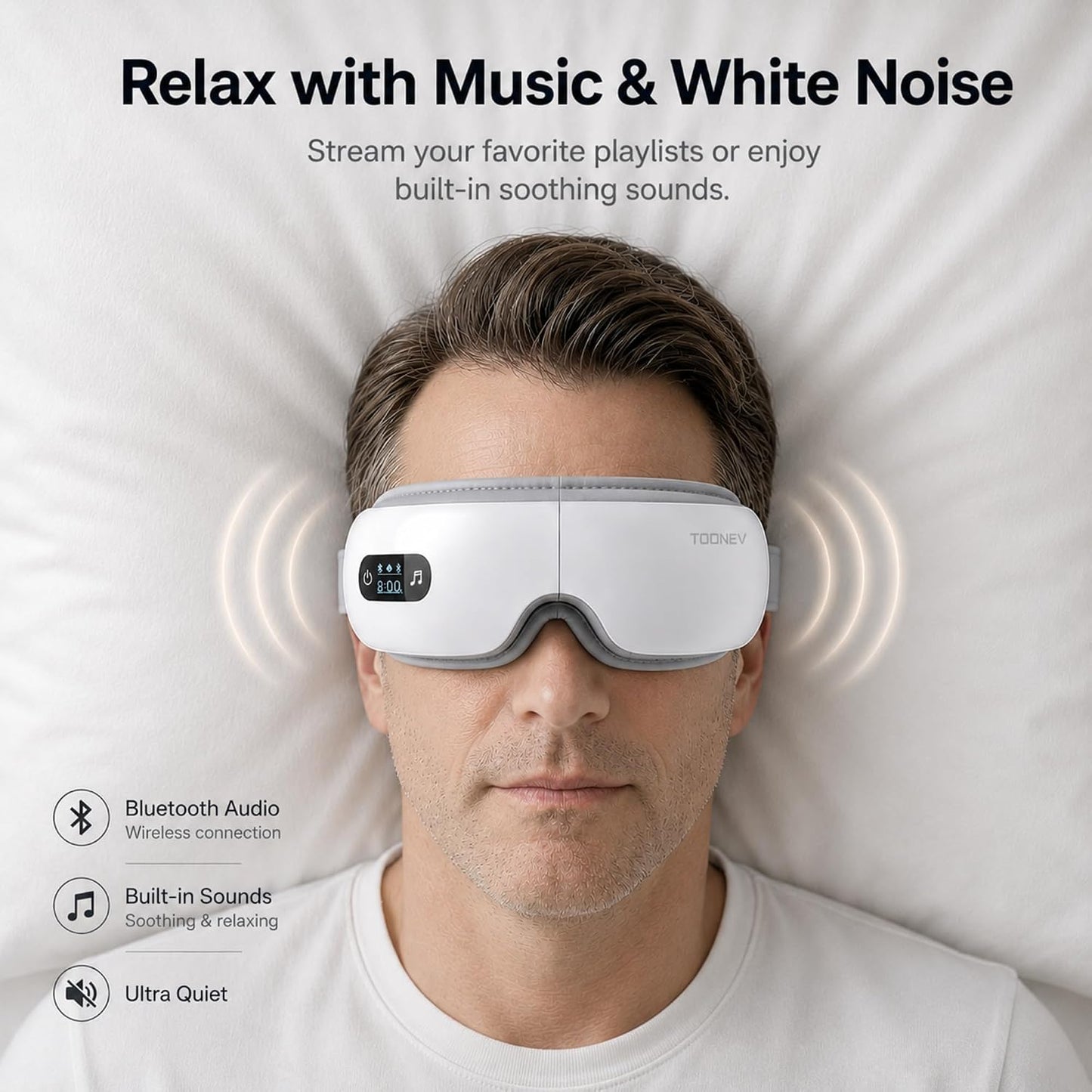 Eye Massager with Heat and Bluetooth Music, Heated Eye Mask for Migraine & Eye Strain Relief, Rechargeable Eye Care Device for Dry Eyes, Headache Relief & Better Sleep, Foldable Gifts for Men & Women