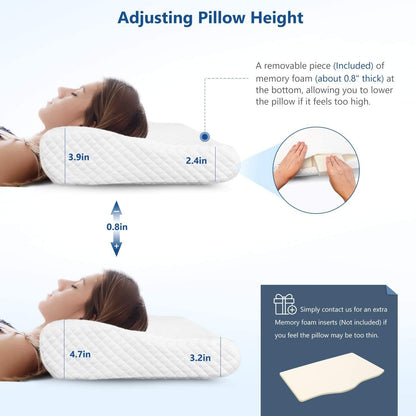 Memory Foam Pillow for Neck Pain Relief, Adjustable Orthopedic Ergonomic Cervical Pillow for Sleeping with Washable Cover, Bed Pillows for Side, Back, Stomach Sleepers