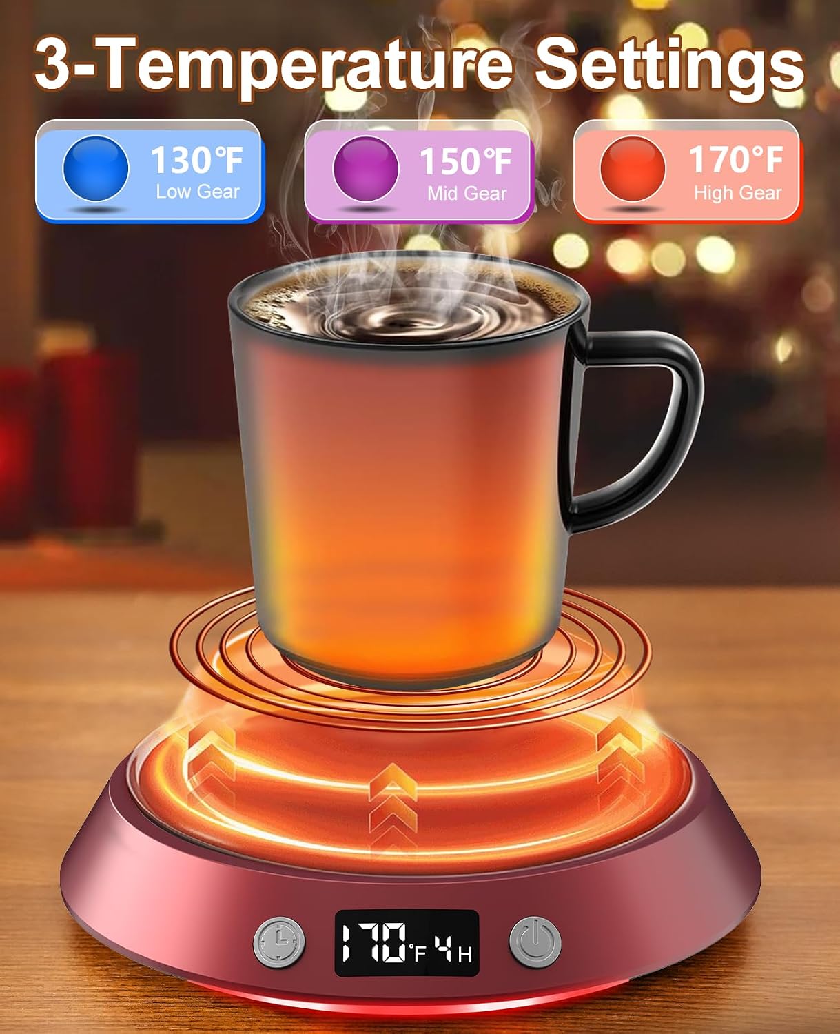 Kepwam Coffee Mug Warmer - 50W Electric Coffee Warmer for Desk 3 Temp Settings & 2-9 Timer Smart Cup Warmer for Desk Candle Warmer Plate with LED Lights Beverage Tea Milk Warmer for Home & Office