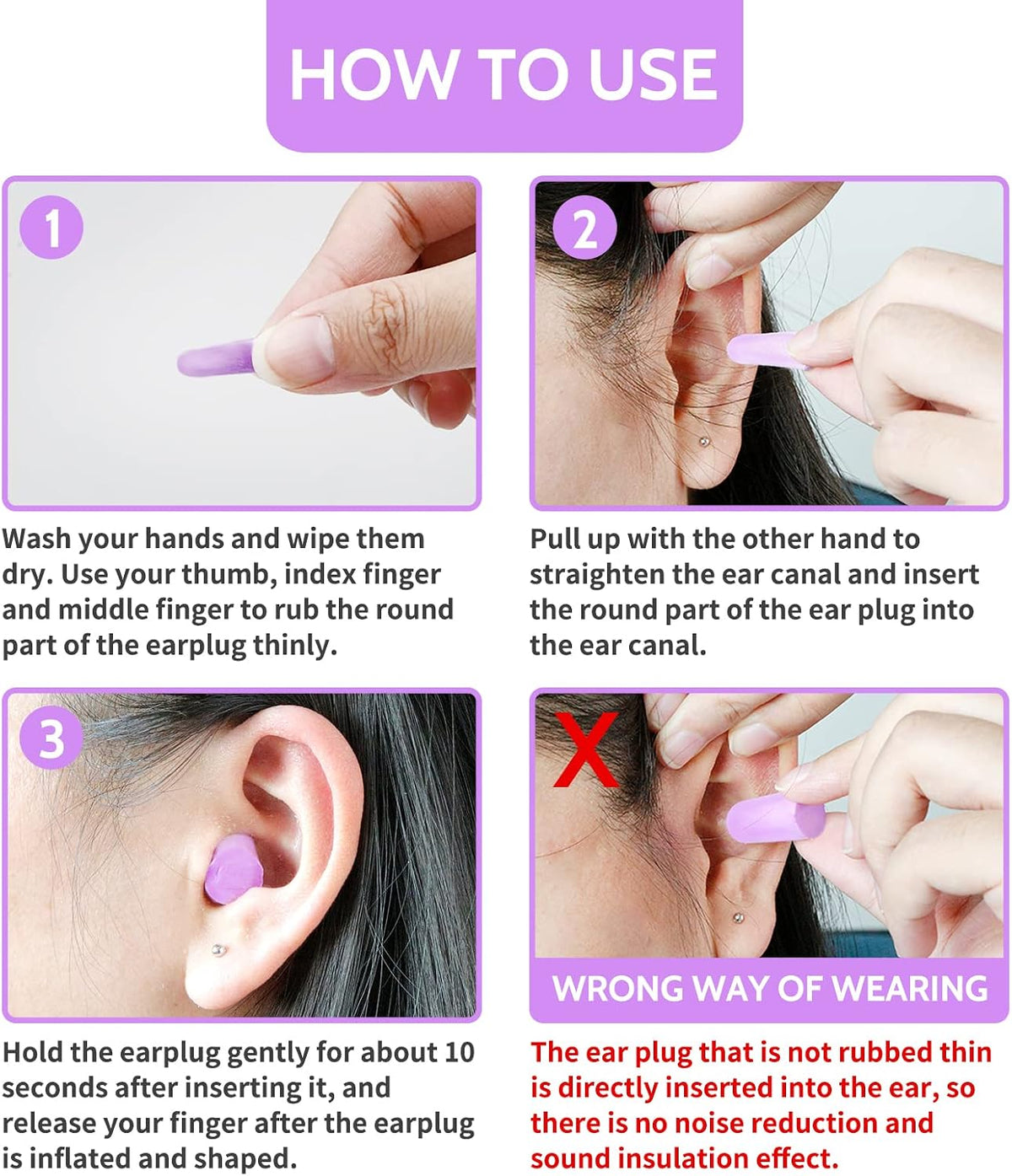 LYSIAN Foam Ear Plugs for Sleep, 60 Pairs, 38dB SNR, Purple