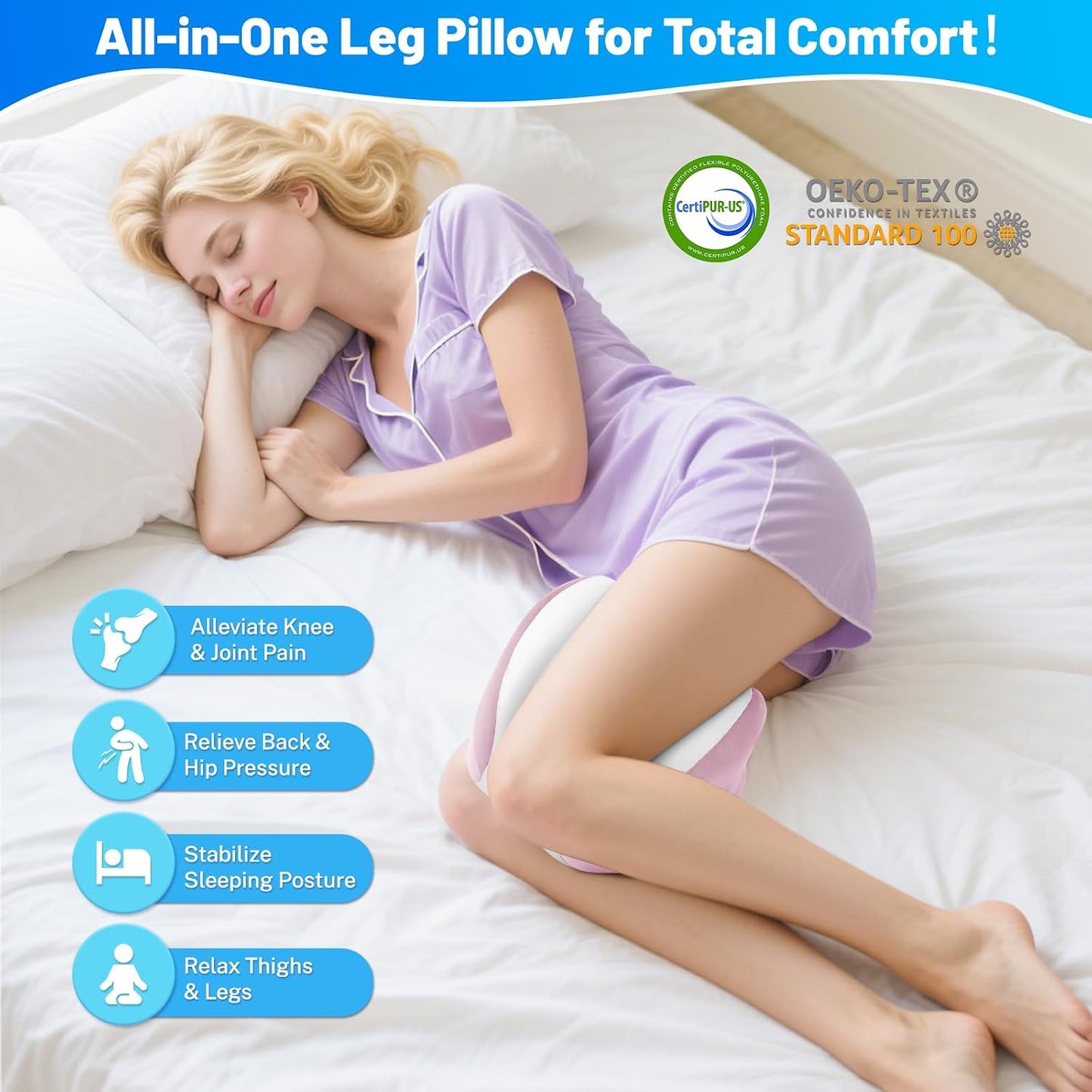 Knee Pillow for Side Sleepers, Leg Pillow with Cooling Cover, Memory Foam Body Pillow for Side Sleeping, Heart-Shape Cushion for Hip, Back & Sciatica Pain Relief, Grey