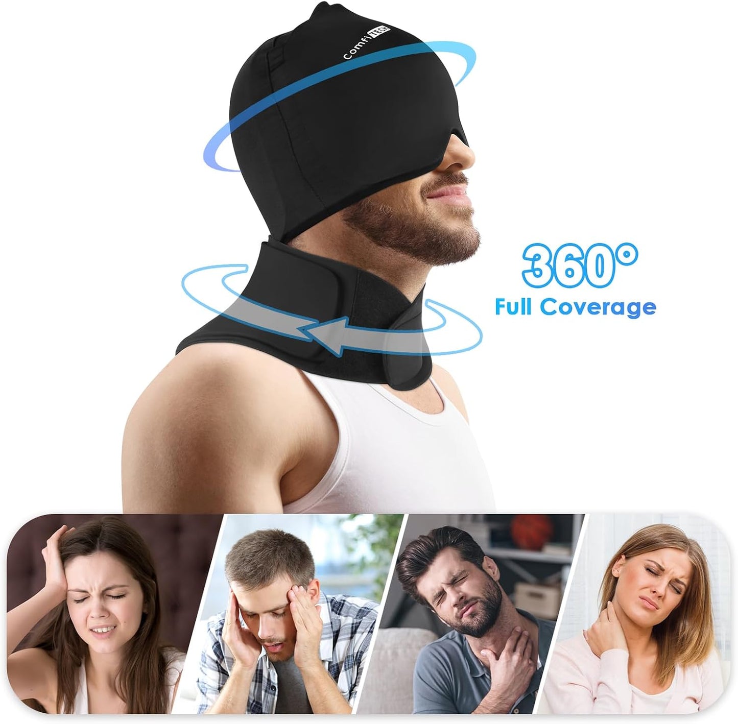 ComfiTECH Cold Cap and Neck Ice Pack Wrap Gel Combo, Care Package for Head and Cervical, Medium | Flexible after Frozen, Cold Cap & Cervical Cold Pack, Relieve Head & Eye, Stiff Neck, Office Tension, Sports Soreness