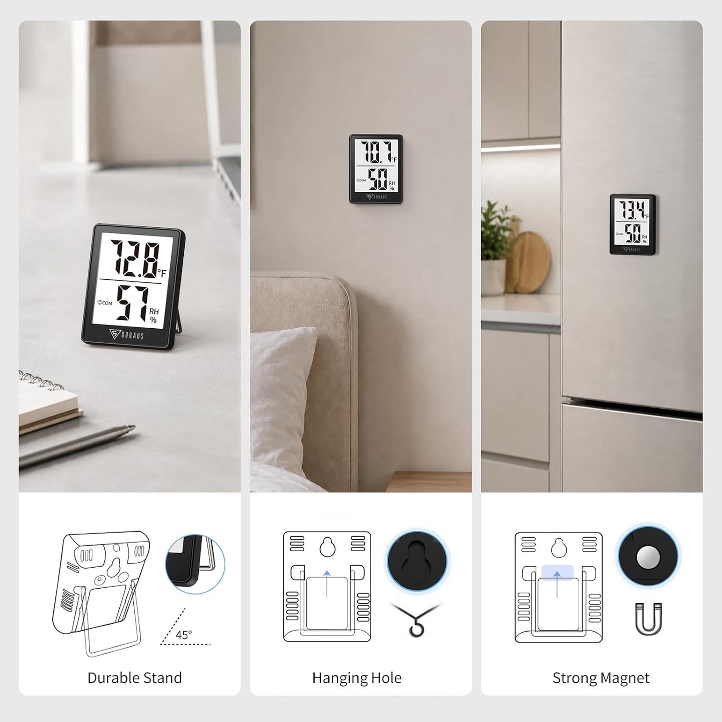 DOQAUS 3 Pack Digital Hygrometer Indoor Thermometer Humidity Monitor Black | Humidity Meter Mini Hygrometer with Accurate Temperature and Humidity Monitor for House, Baby Room, Greenhouse, Incubator