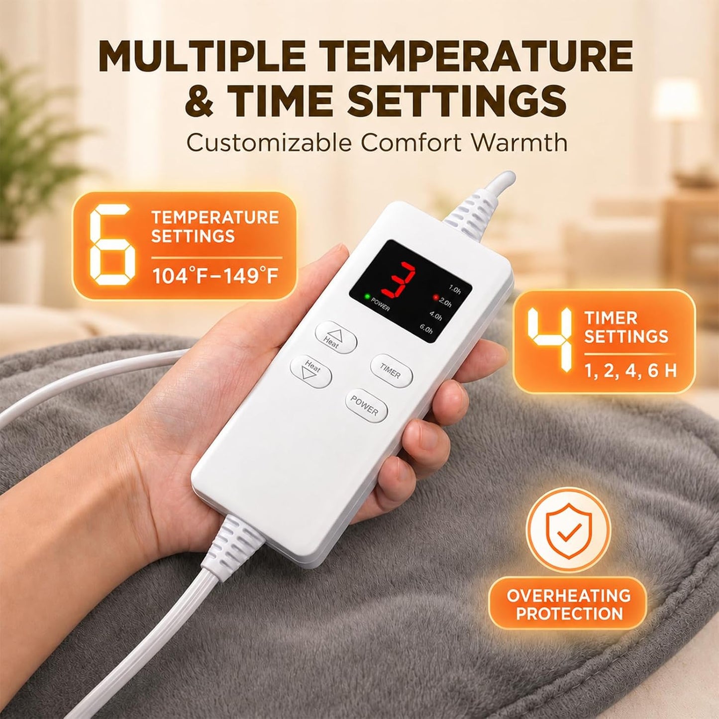 Heating Pad for Neck and Shoulders and Back, Weighted Electric Heat Pads | Heating Pad for Period Cramps with 6 Heating & 4 Timer Setting, Soft Comfort Fabric, Christmas Birthday Gifts for Women Men