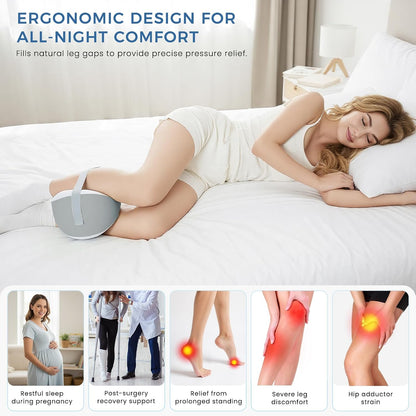 Knee Pillow for Side Sleepers, Leg Pillow with Adjustable Hook & Loop Strap & Removable Washable Cover for Spine Alignment, Sciatica, Hip & Back Pain Relief