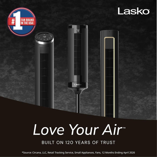 Lasko Elevation Tower Fan for Bedroom, Office, and Living Room - 42”-54” Adjustable Height Cooling with 31 ft/s Airflow and 90° Oscillation- Quiet 28 dB Operation - Remote Control - Black