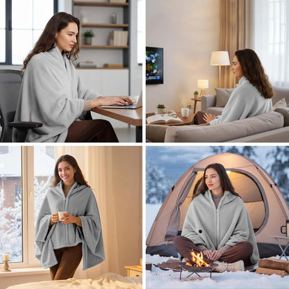 Heated Throw Blanket, Graphene Electric Heated Shawl, 20000mAh 7.4V Battery Operated, Fast Heating with 3 Temperature Levels Portable Heated Blanket, Wearable Cordless Heated Wrap (Khaki)