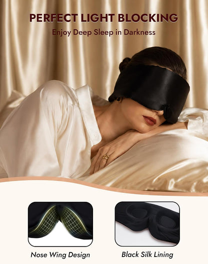 SilkSilky 22 Momme Mulberry Silk Sleep Mask for Side Sleepers, Black