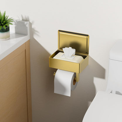 FORIOUS Toilet Paper Holder with Shelf, Wall-Mounted Modern Wipes Dispenser | Brushed Nickel | Toilet Paper Holder with Storage for Bathroom | Fits Wipes, Sanitary Napkin, Tampon | 8.0"x5.3" Large Shelf