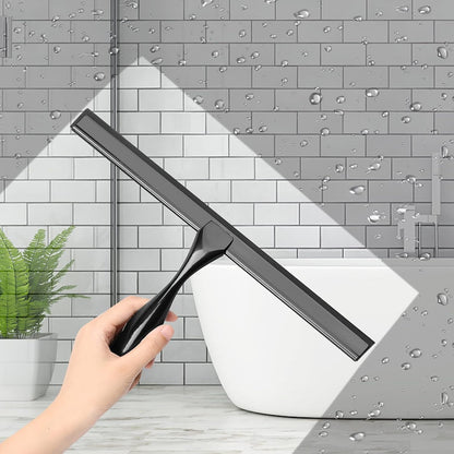 12-Inch Shower Squeegee Set, Includes Shower Door Hook and Adhesive Hook, Squeegee for Shower Doors, Mirror and Window, Silver
