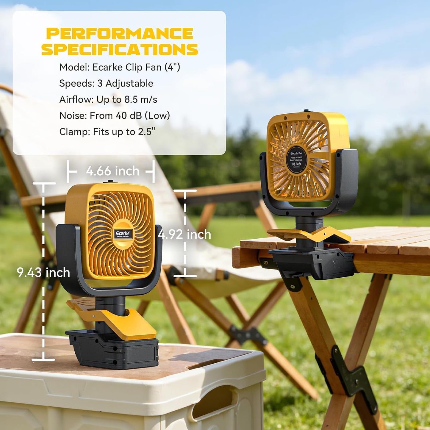 Ecarke 4" Clip Fan Compatible with Milwaukee 18V Battery (Tool Only) 3-Speed Cordless Clip-On Fan with 360° Rotation Low Noise Portable Desk Fan for Camping Jobsite Tent Fishing Outdoor