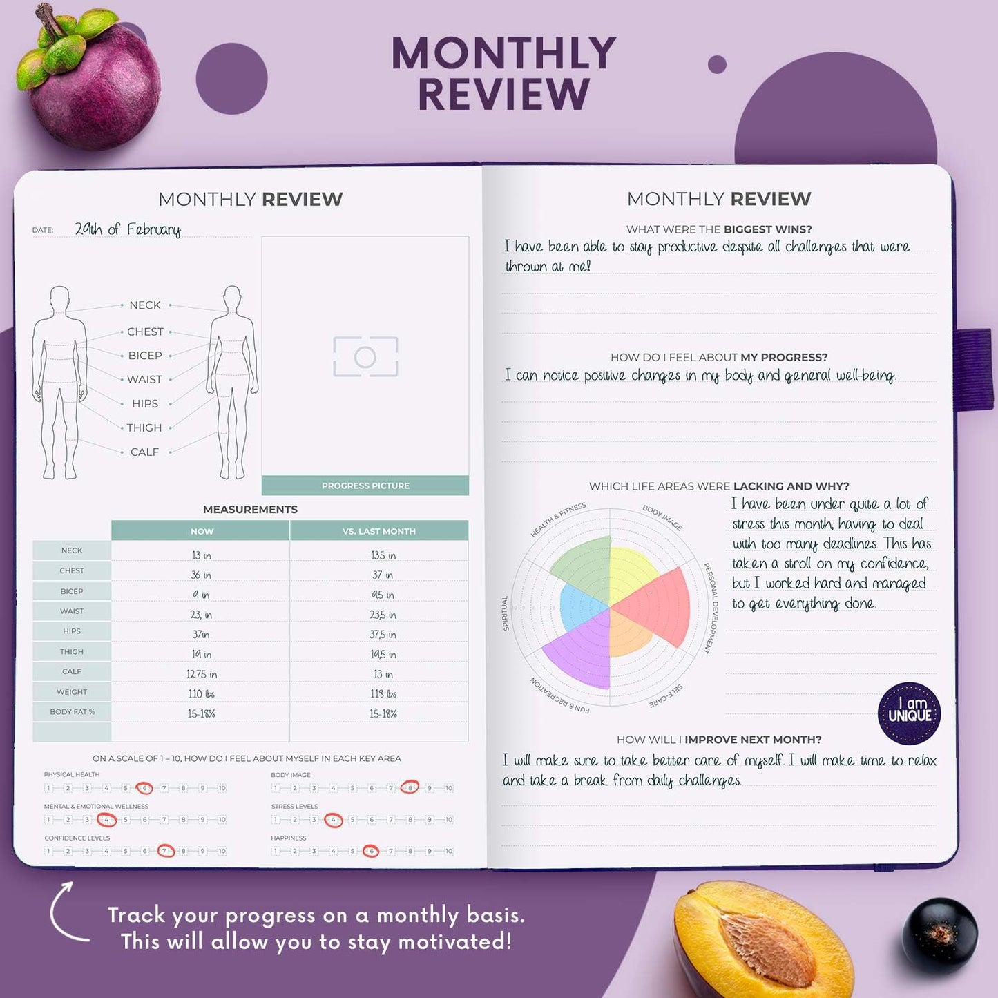 Clever Fox Wellness Planner & Food Journal for Weight Loss, A5 Orange | 5.8"x8.3" nutrition & exercise tracker for women tracking meals, diet & symptom diary, calorie counter notebook, stickers