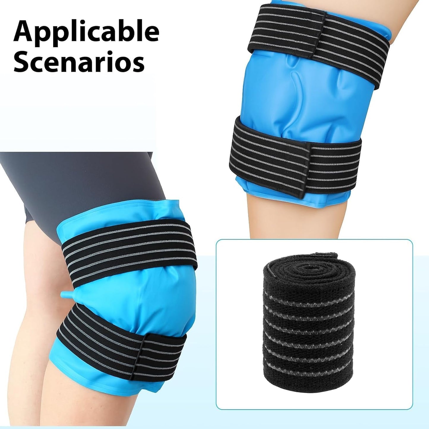 8Pcs Ice Pack Straps, 4 Sizes Elastic Hot Cold Therapy Strap | Adjustable Ice Pack Holder,Ice Belt Extender for Arm,Wrist,Elbow,Ankle Shoulder,Waist,Hip,Thigh,Calf, Hook and Loop Closure