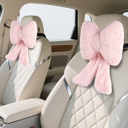 2 Pack Bow Car Headrest Pillows Plush Car Neck Pillows for Travel Driving Office Chair Head Support Cushions, Also Cute Car Decor Accessories (Black)