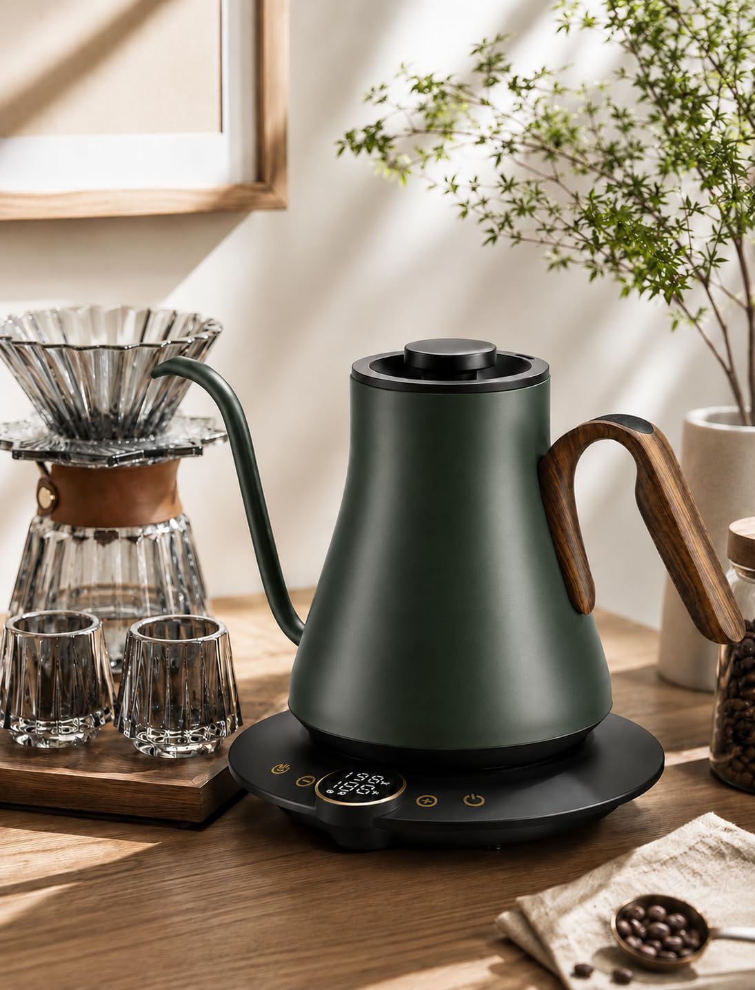 Cocinare Gooseneck Electric Kettle, ±1°F Precise Temperature Control, 1500W Fast Heating, Pour Over Coffee & Tea Kettle with Brew Timer & Keep Warm, Stainless Steel, 0.9L (Matte Black)