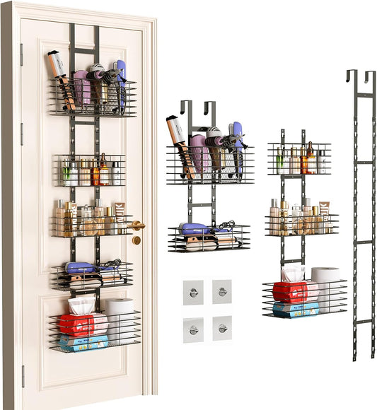 Yuyetuyo 7-Tier Over The Door Organizer, Shower Caddy Hanging &Wall Mounted Hair Tool Organizer/Hair Dryer Holder Adjustable, Behind Door Storage for Bathroom Bedroom Closet Cabinet Pantry Kitchen