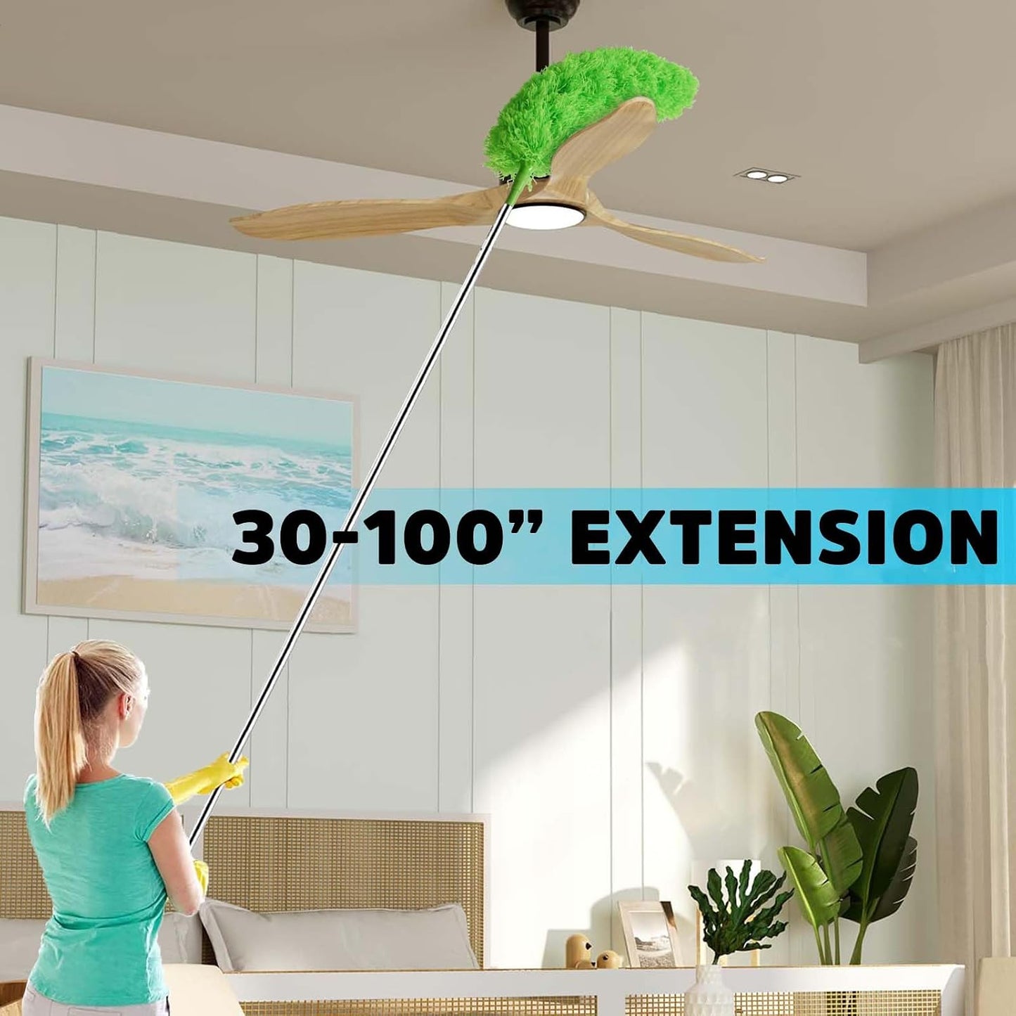 Flat Gap Dust Cleaner with Extendable Pole, Bafezoze Retractable Under Appliance Duster with 2 Washable Microfiber Pads, Slim Flexible Gap Mop for Cleaning Under Bed Sofa Cabinet Refrigerator Gray