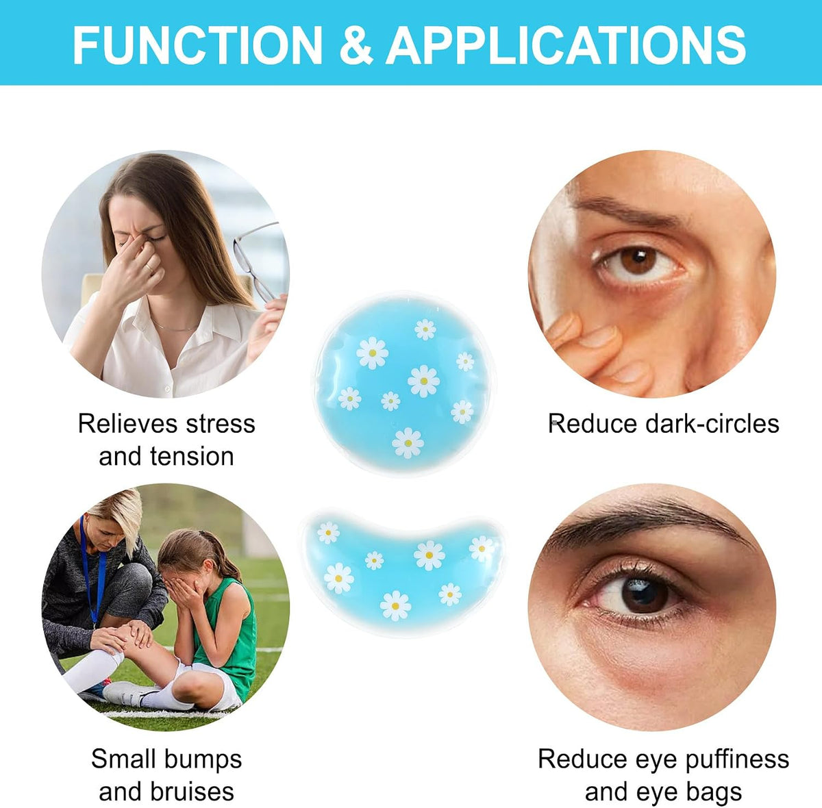 Pallesen Gel Ice Pack Reusable Cooling Eye Pads and Under Patches,Eye Hot Cold Treatment for Redness,Pain Relief Relax