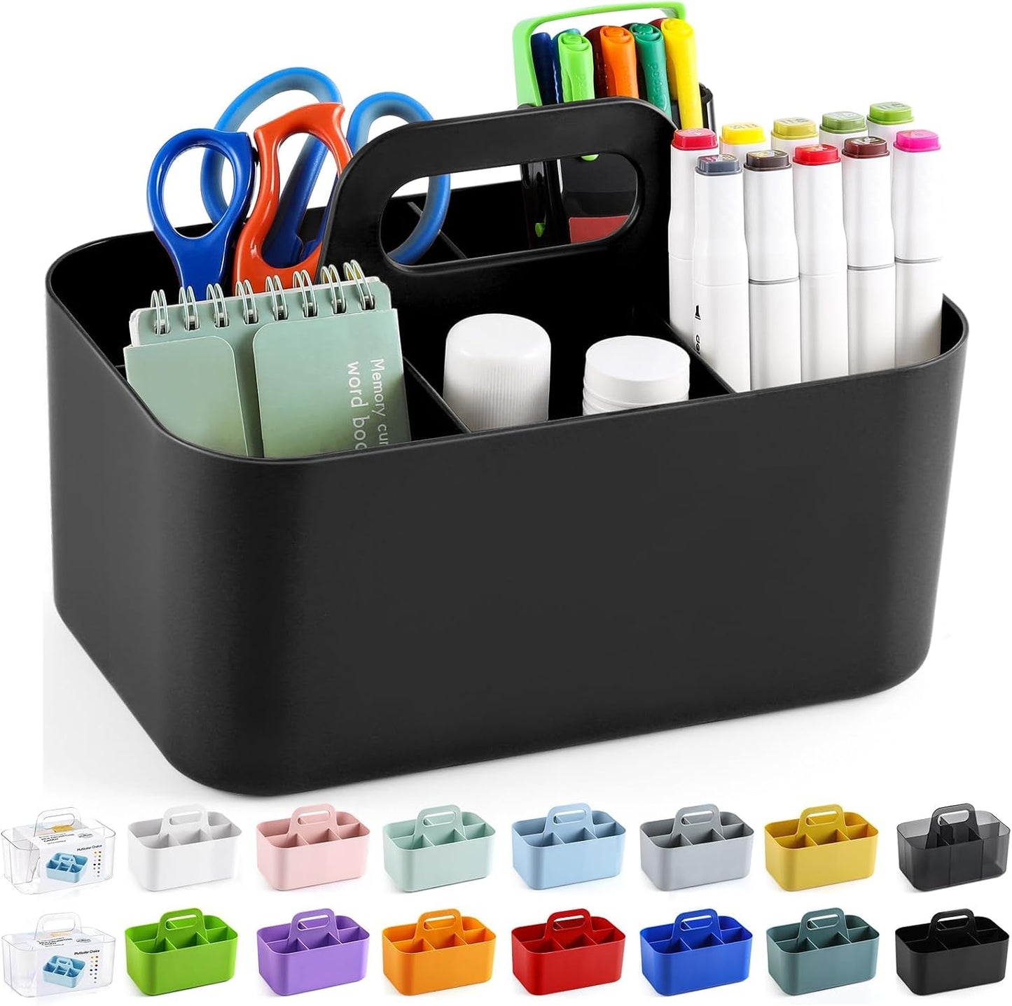 Multiuse Caddy Organizer with Handle, Portable Divided Plastic Tote Bin - Art Craft, Stationary Pen Marker Crayons, Makeup Hair Supplies Storage - Bathroom, Classroom, Dorm, Office, Desk Holder - Grey