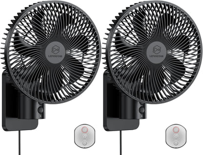 LEMOISTAR 8 Inch Small Wall Mounted RV Fan with Remote Control, 90° Oscillating, 4 Speeds, 4 Timer, Adjustable Tilt, 70 Inch Cord, Quiet, for Corner Bedroom Home Office Garage-Black
