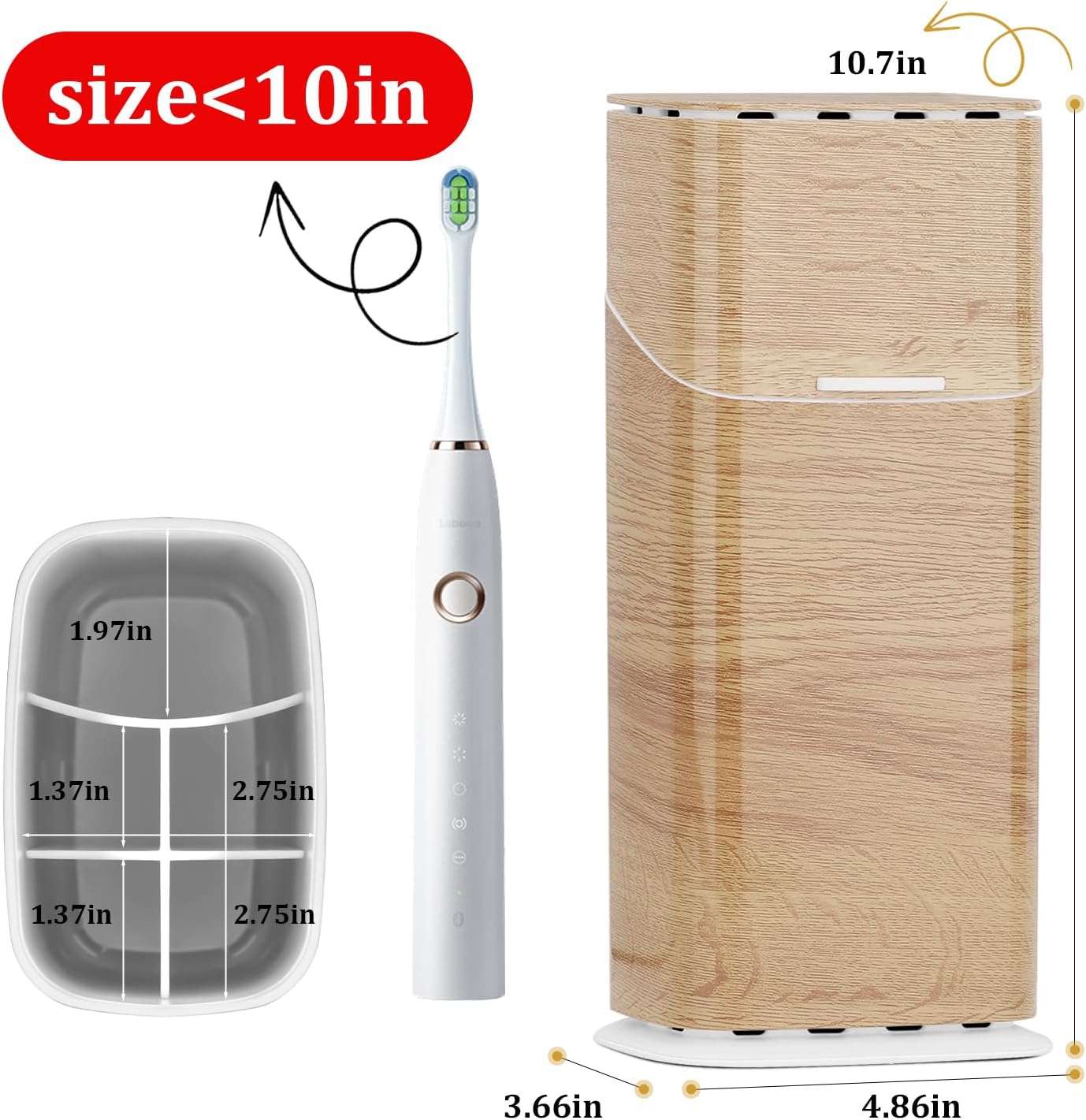 GFWARE Electric Toothbrush Holder with Cover, Ventilated & Drainage, Silver | Detachable 5 Slots Bathroom Organizer for Toothbrush & Toothpaste, Waterproof & Dustproof, Electric Toothbrushes Under 10 In