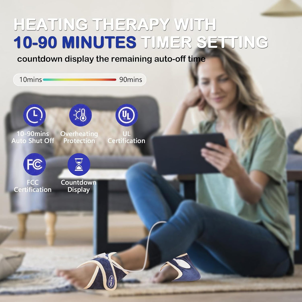 Cordless Foot Warmer with Heat and Massage - Rechargeable Heating Pad for Feet, 3 Temp & Vibration Levels, 60 Min Timer for Plantar Fasciitis, Ankle Pain, Cold Feet at Home, Office, Sleeping
