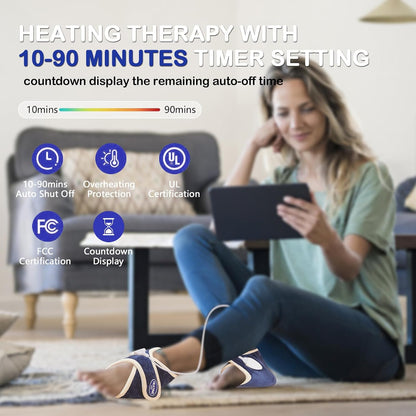 Cordless Foot Warmer with Heat and Massage - Rechargeable Heating Pad for Feet, 3 Temp & Vibration Levels, 60 Min Timer for Plantar Fasciitis, Ankle Pain, Cold Feet at Home, Office, Sleeping