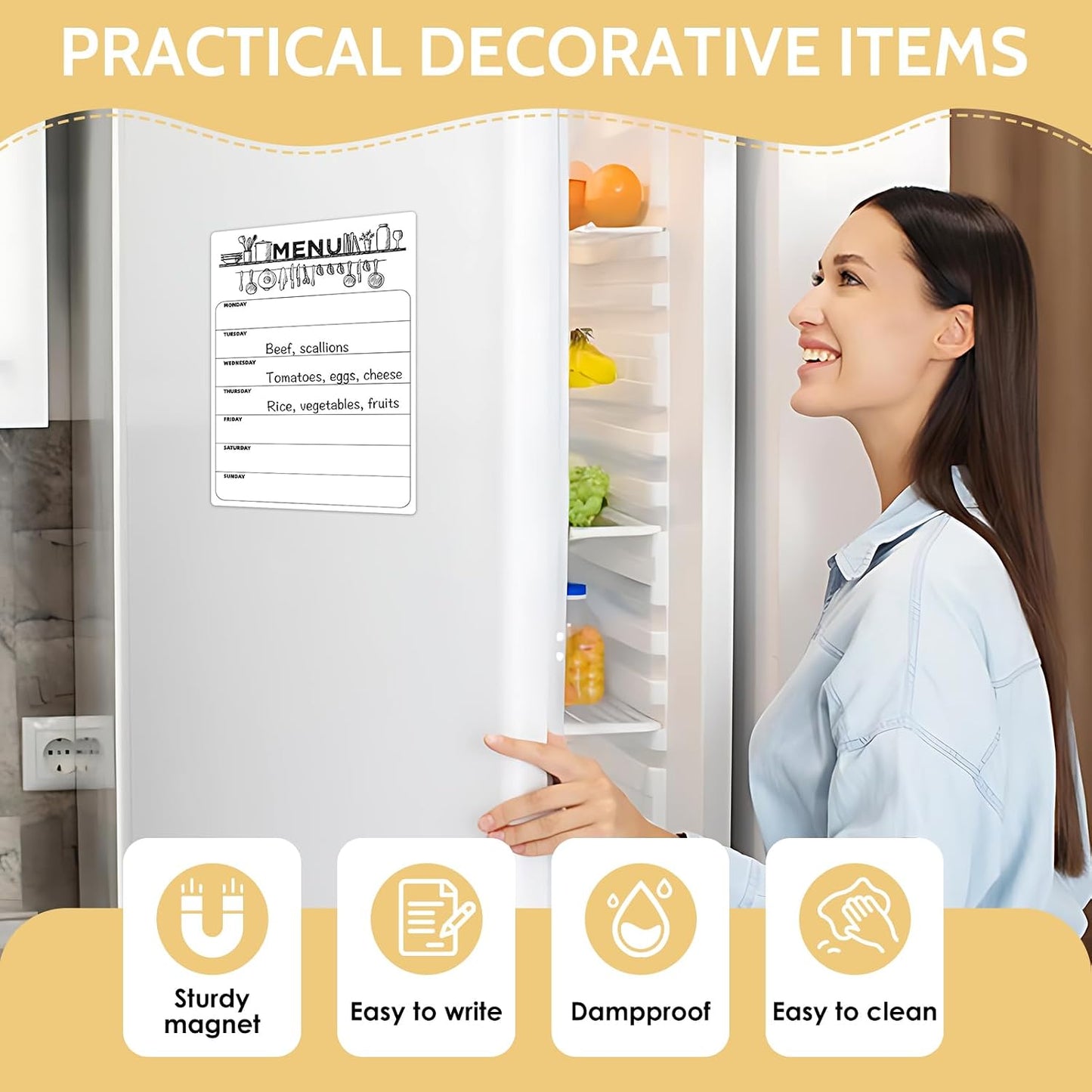 Magnetic Dry Erase Weekly Meal Planner for Refrigerator | Menu Magnet for Fridge, Grocery Shopping List, Family Schedule Planning List Boards, 8.5x12 inch