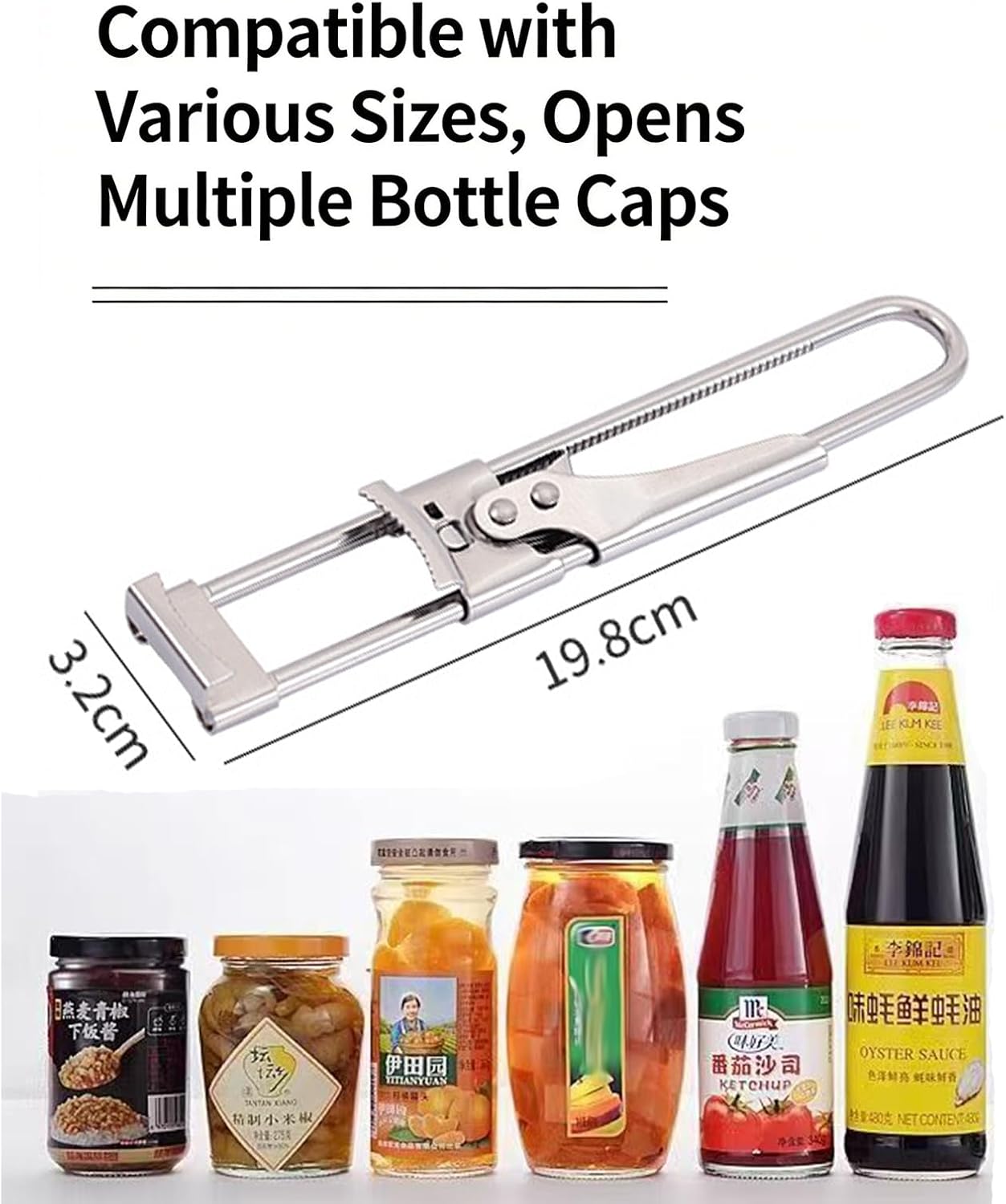 2026 New Upgrade Jar Opener for Weak Hands, Adjustable Stainless Steel can Opener，Multifunctional Can & Bottle Lid Gripper Bottle Opener with Handle, Kitchen Tool for Seniors and Kids (1PCS)