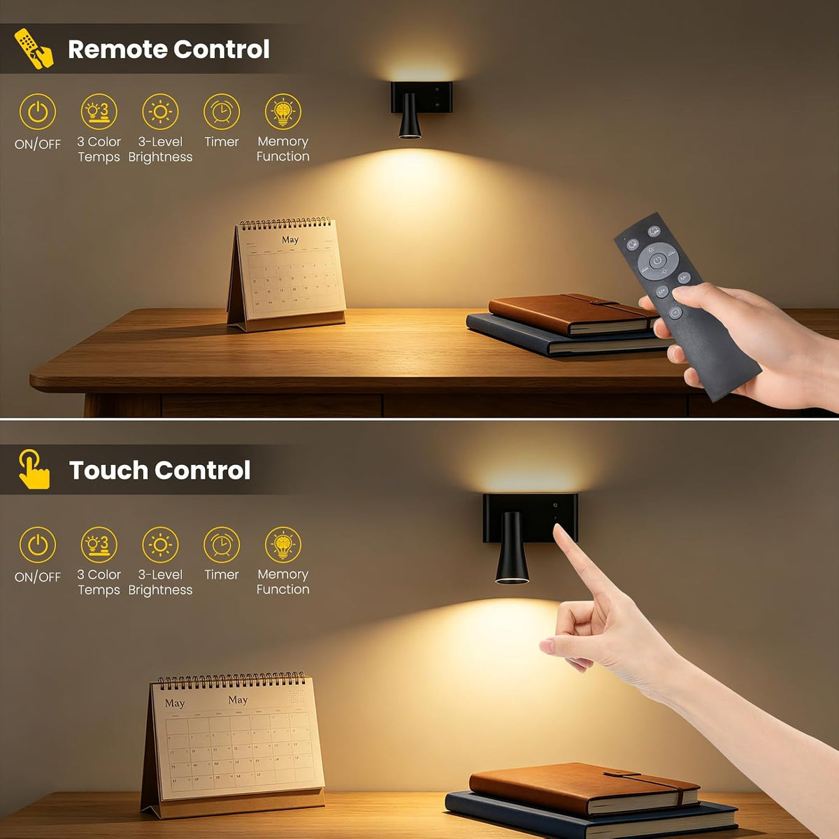 Koopala Battery Operated Wall Sconce, 10000mAh Dual Head Reading Light